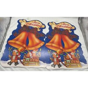 Vintage 2 Paper Fantasies Christmas Bells & Bears Die Cut Wall Hanging New 1996